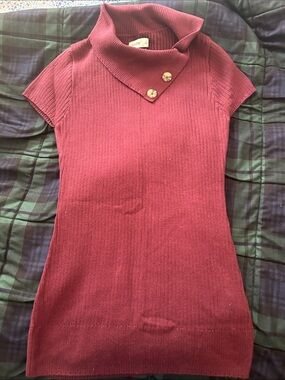 Hollister Women’s Short-Sleeve Tunic with Button Collar in Mulberry